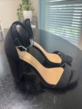 Women's Black Open-Toe Ankle-Strap Block Heels